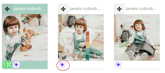 Three photo thumbnails with the sparkle icon highlighted, indicating an AI-enhanced photo