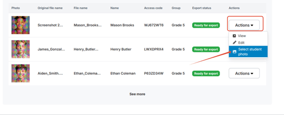 Pick a different export photo for student data export