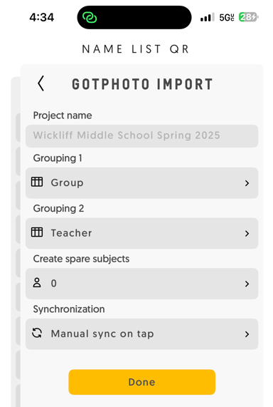 Entagged project settings done button screenshot