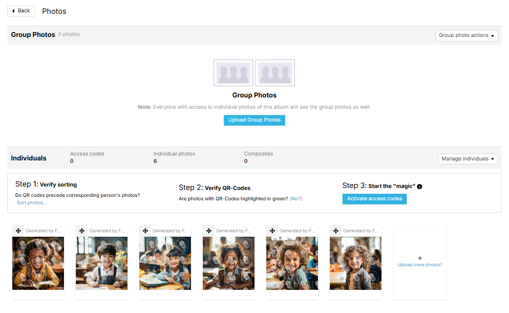 Photo Management tab upload screen
