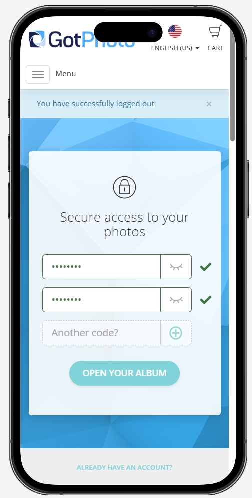 Add another access code option on mobile screen