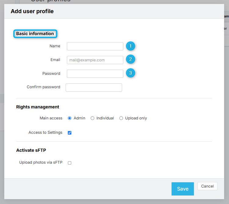 Basic user information fields