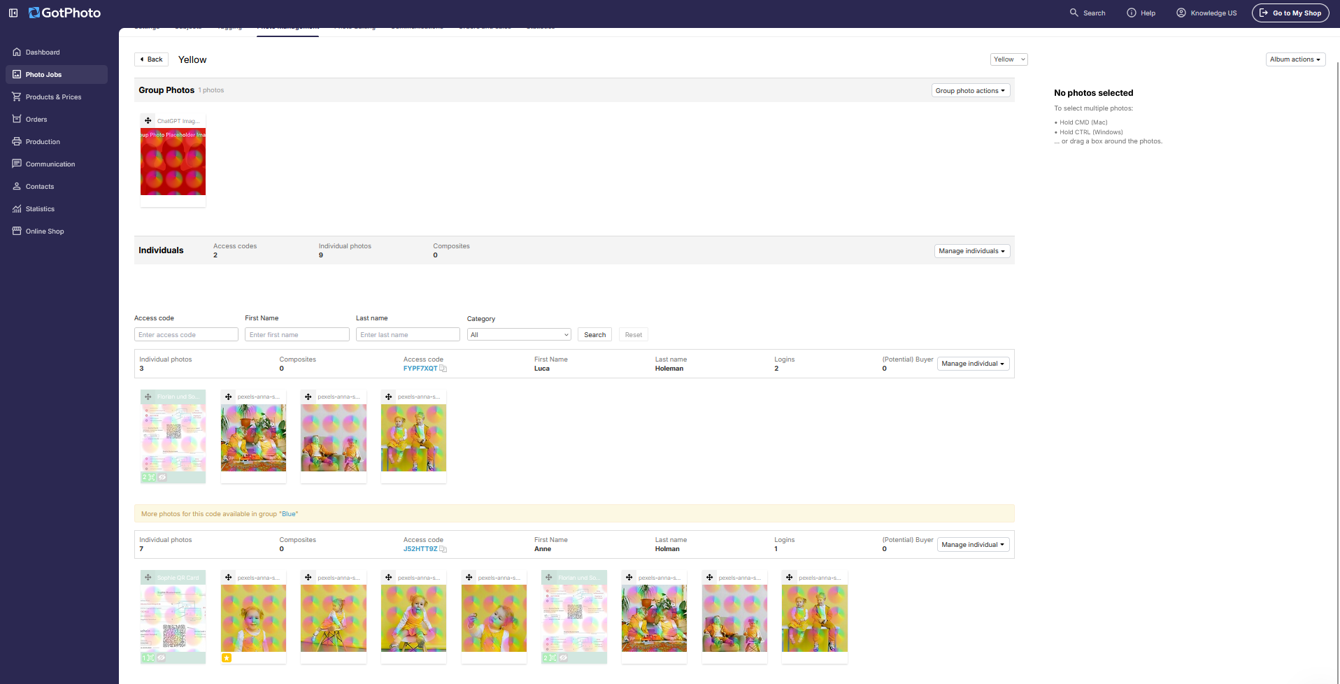 Alternate gallery view when sorting by names.