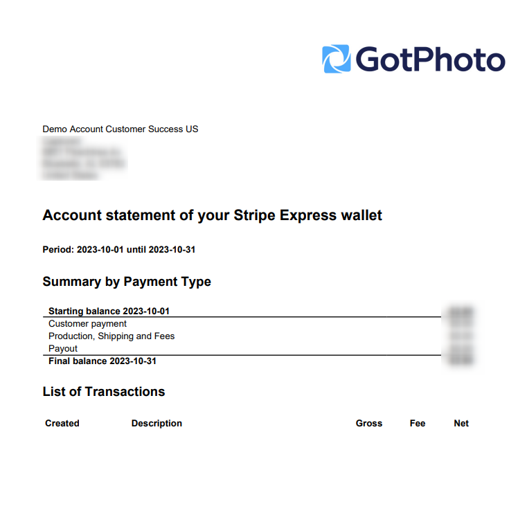 Sample account statement screenshot