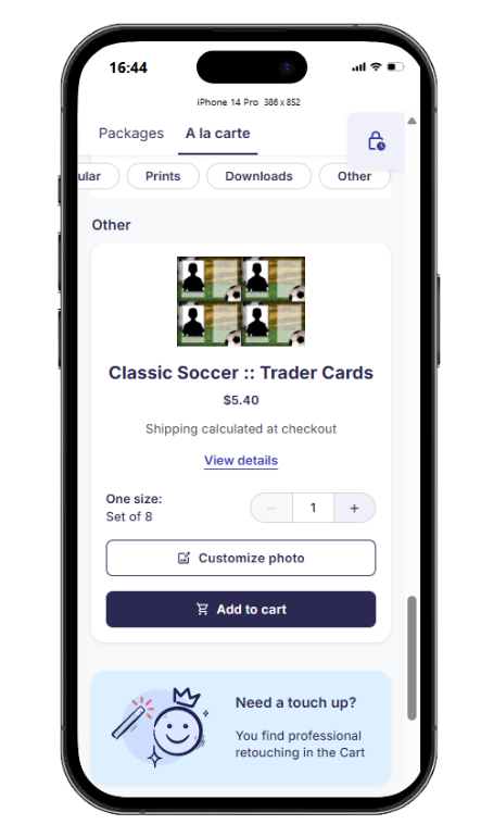 Customize photo button in a la carte view