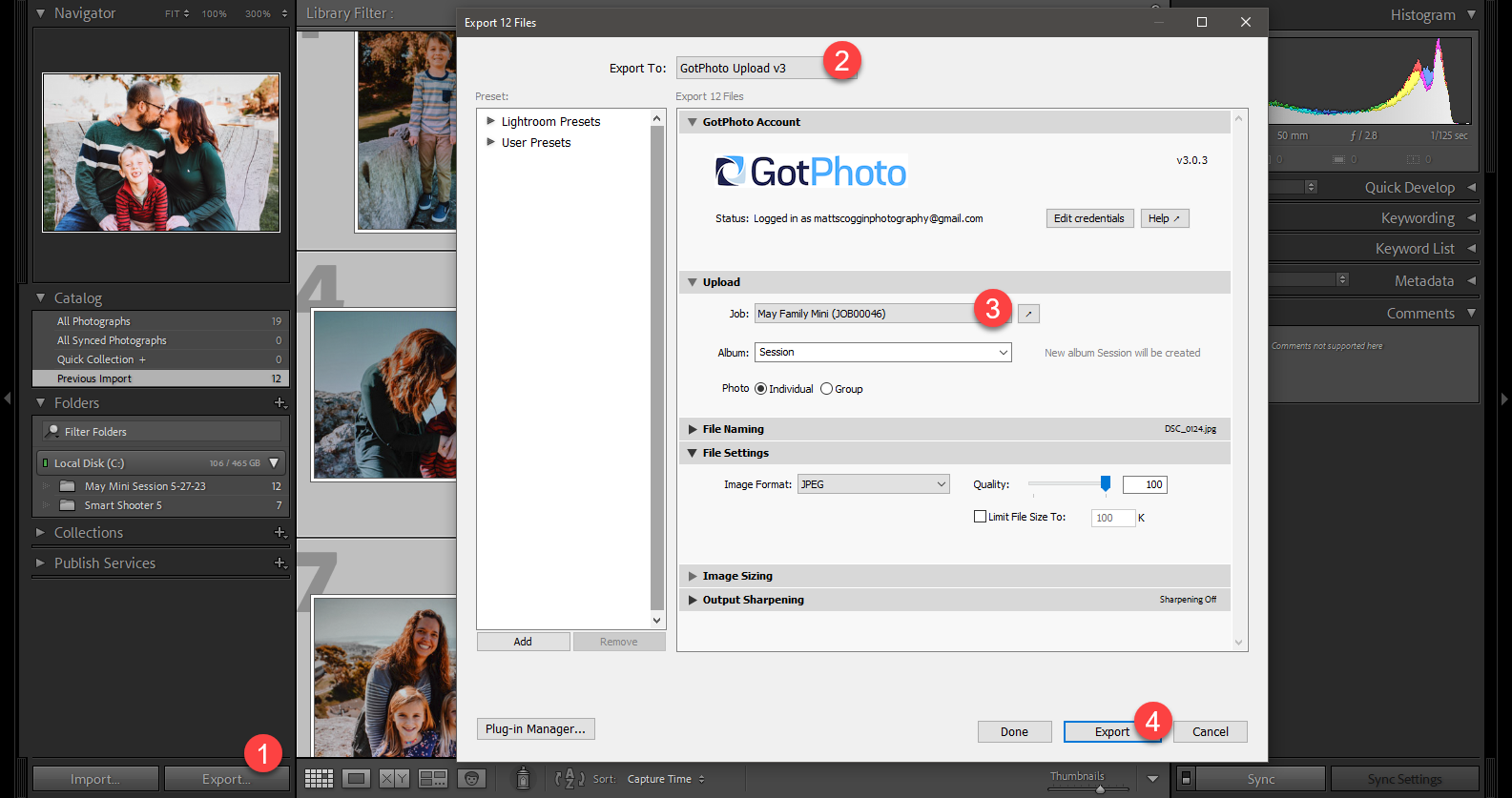 Lightroom Export menu entry
