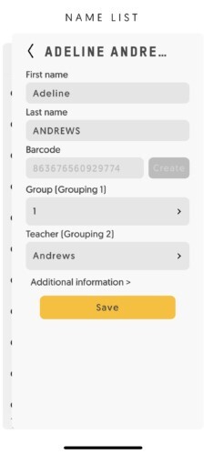 Entagged app screen to edit subject information.