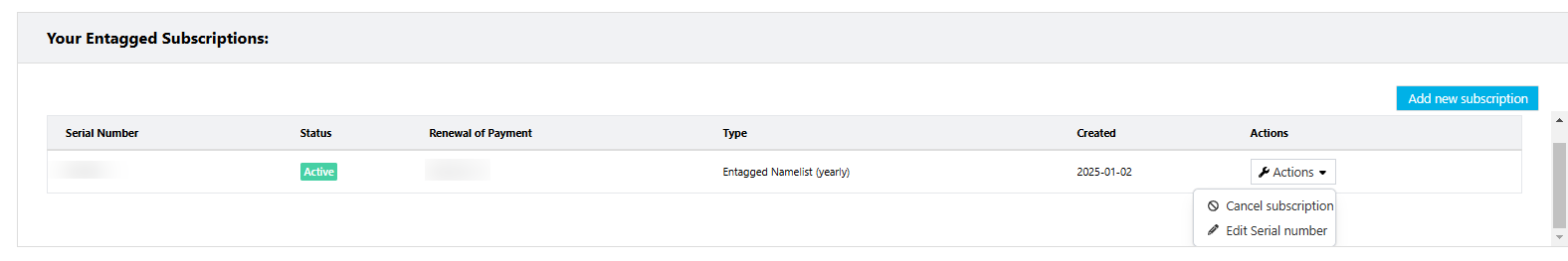 Manage Entagged subscription