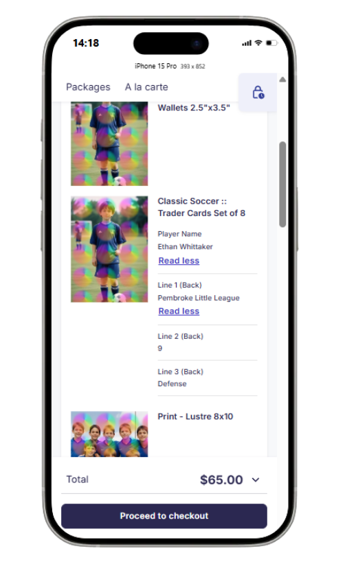 Cart view with personalized text review