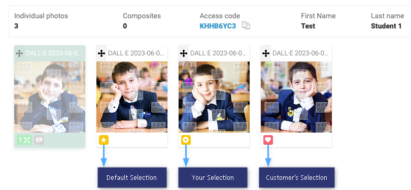 Photo selection: Default, Your, and Customer choices.