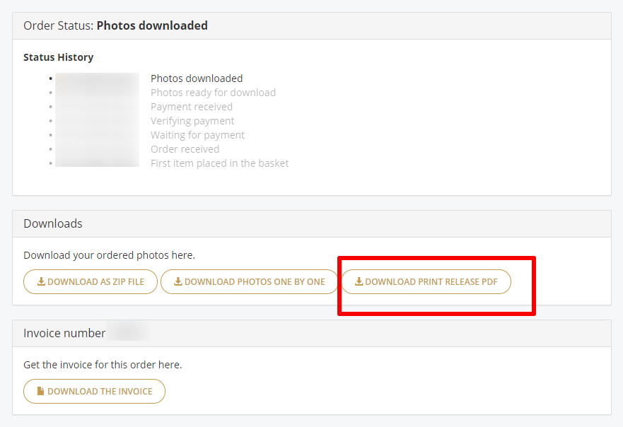 Customer view of a print release in the download order