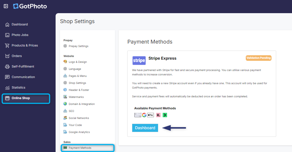 GotPhoto Payment Methods Page