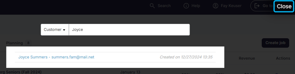 Close search window button