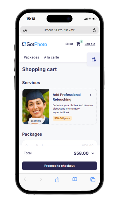Retouching service add-on preview in the checkout