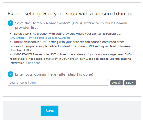 Domain and integration settings page in GotPhoto