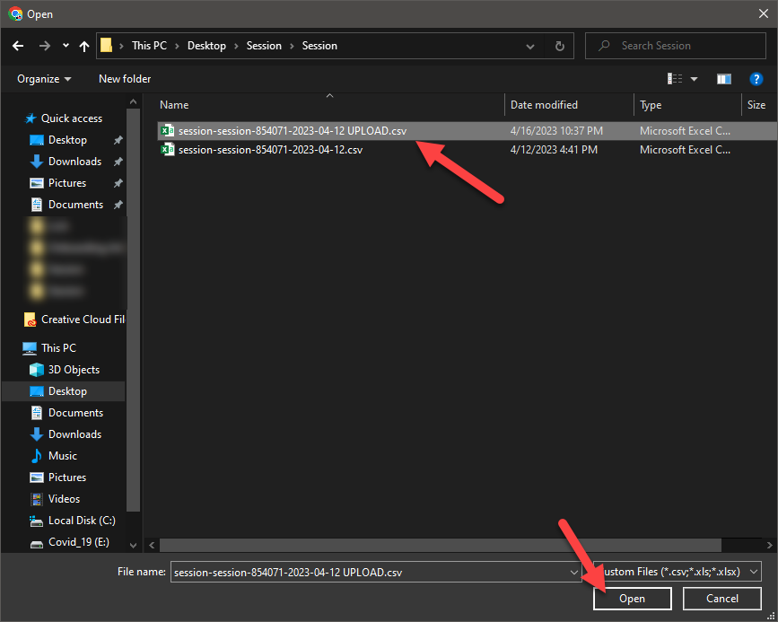 Upload file dialog for Names List in GotPhoto