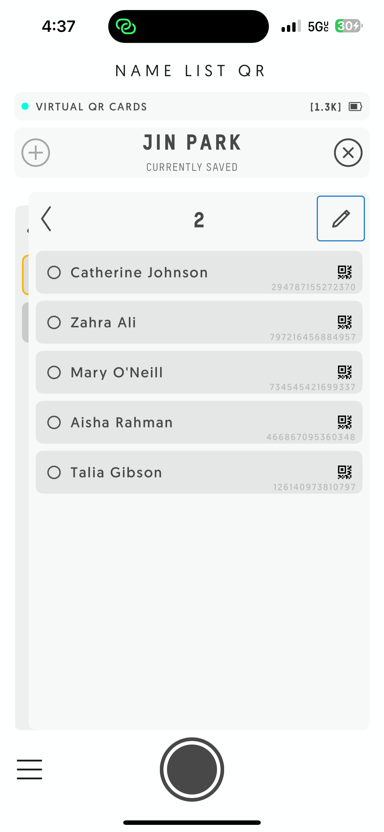 Entagged group edit screen with pencil icon
