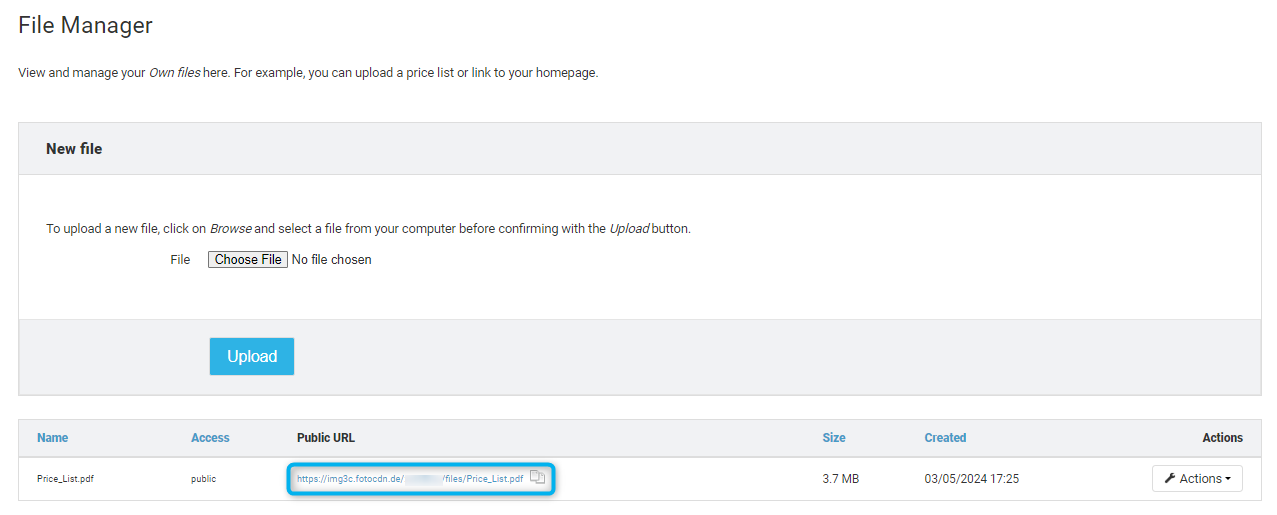 Copy public URL for uploaded PDF