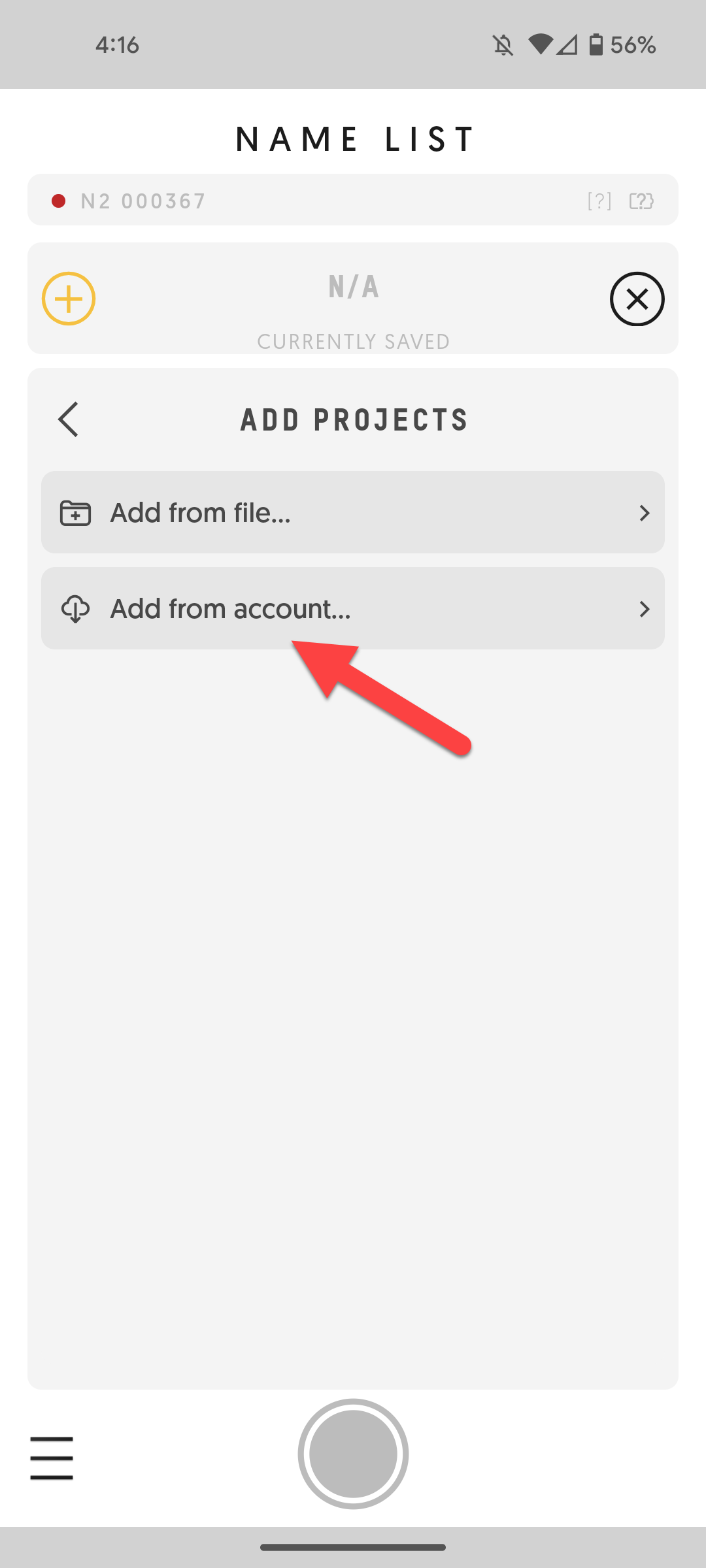 Add from account option in Entagged