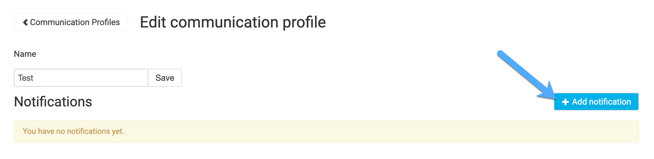 Add notification button in a communication profile