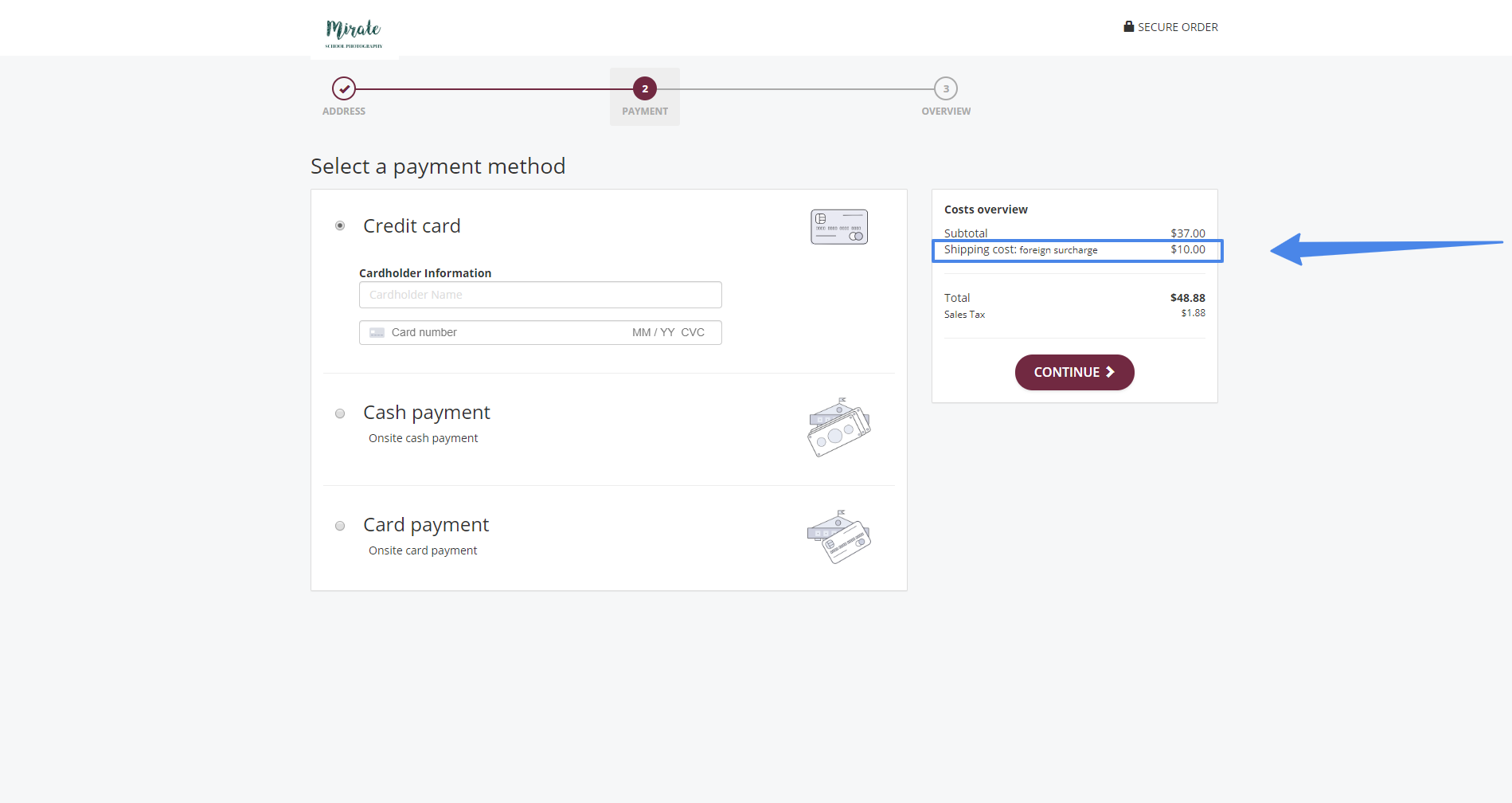 Customer view: sender address and reshipment options