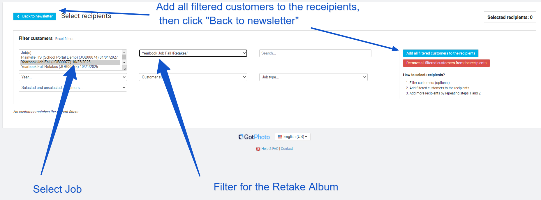Album dropdown menu open to select retake album.