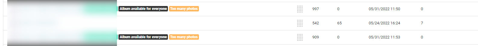 Photo Management view showing 'Too many photos' tag next to an album.
