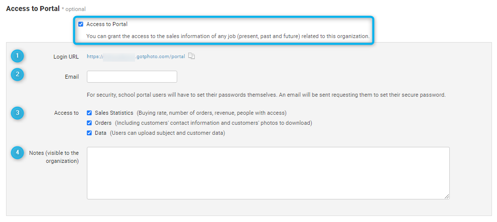 School Portal access settings enabled