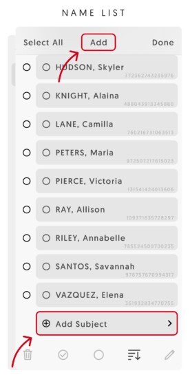 Entagged app group members list with the 'Add' option at the top.