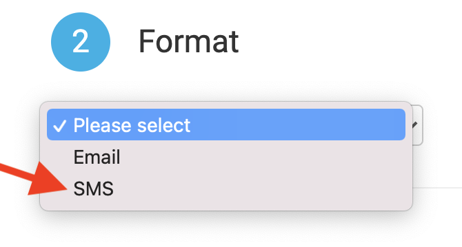 Notification format picker with SMS selected