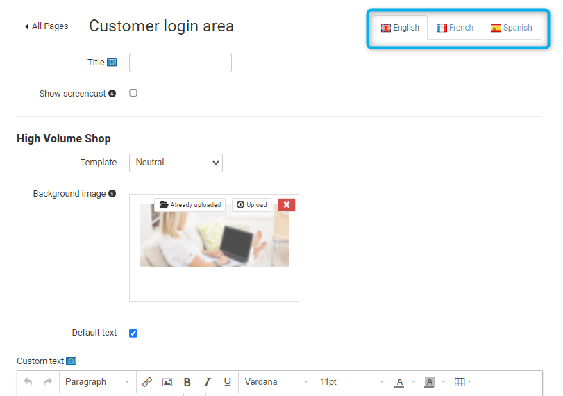 Pages and menu settings for translating page names