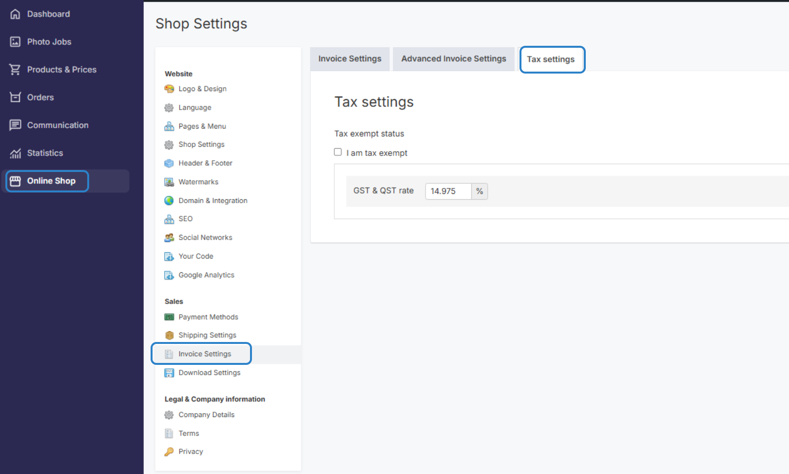 Tax Exempt Field Example