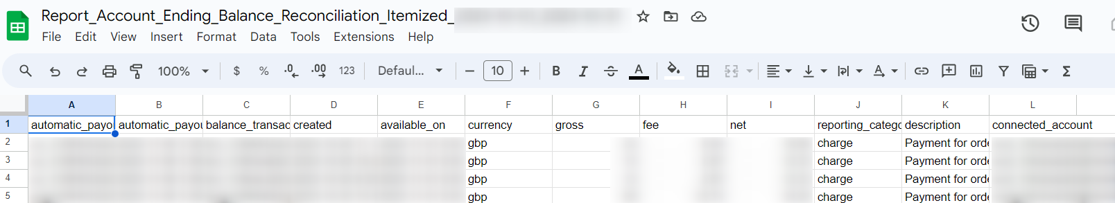 Ending balance reconciliation view