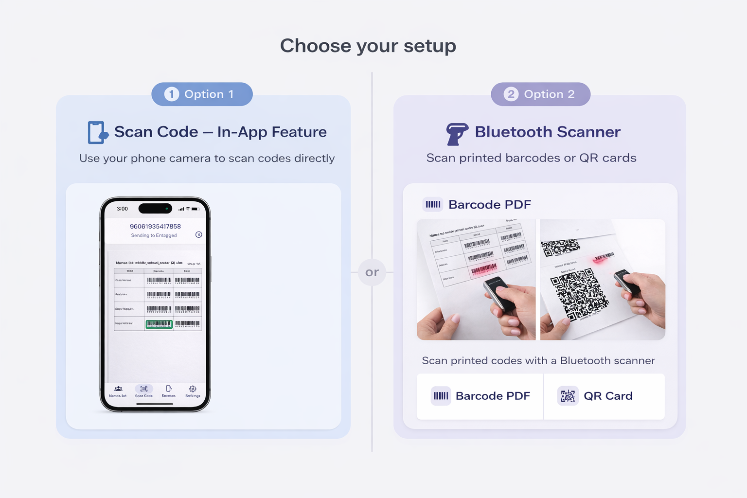 Scan code screen in the GotPhoto app showing the barcode scanning interface