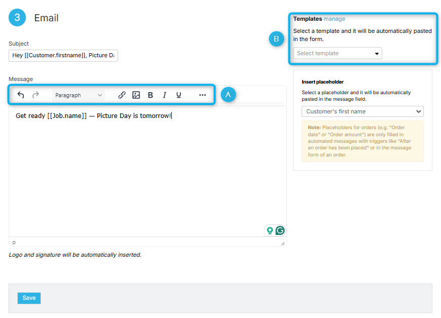 Email editor and template options