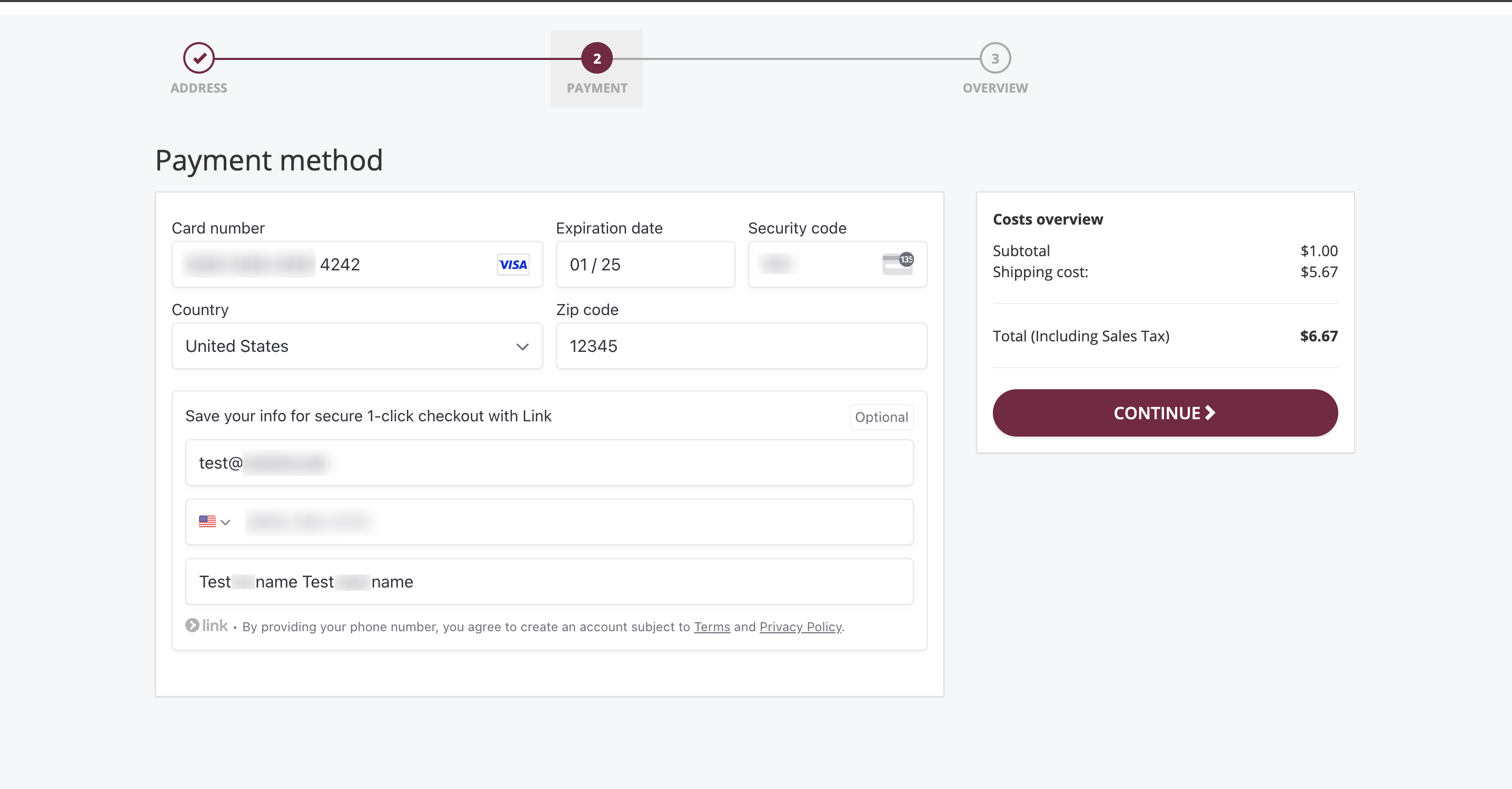 Stripe Link first-time use interface
