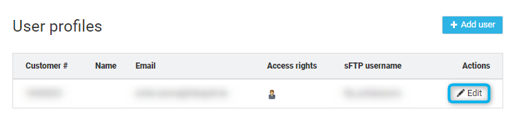 Users and permissions page with Edit button for username.