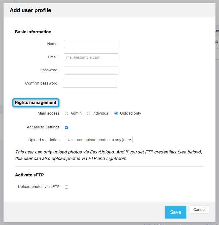Upload only role configuration
