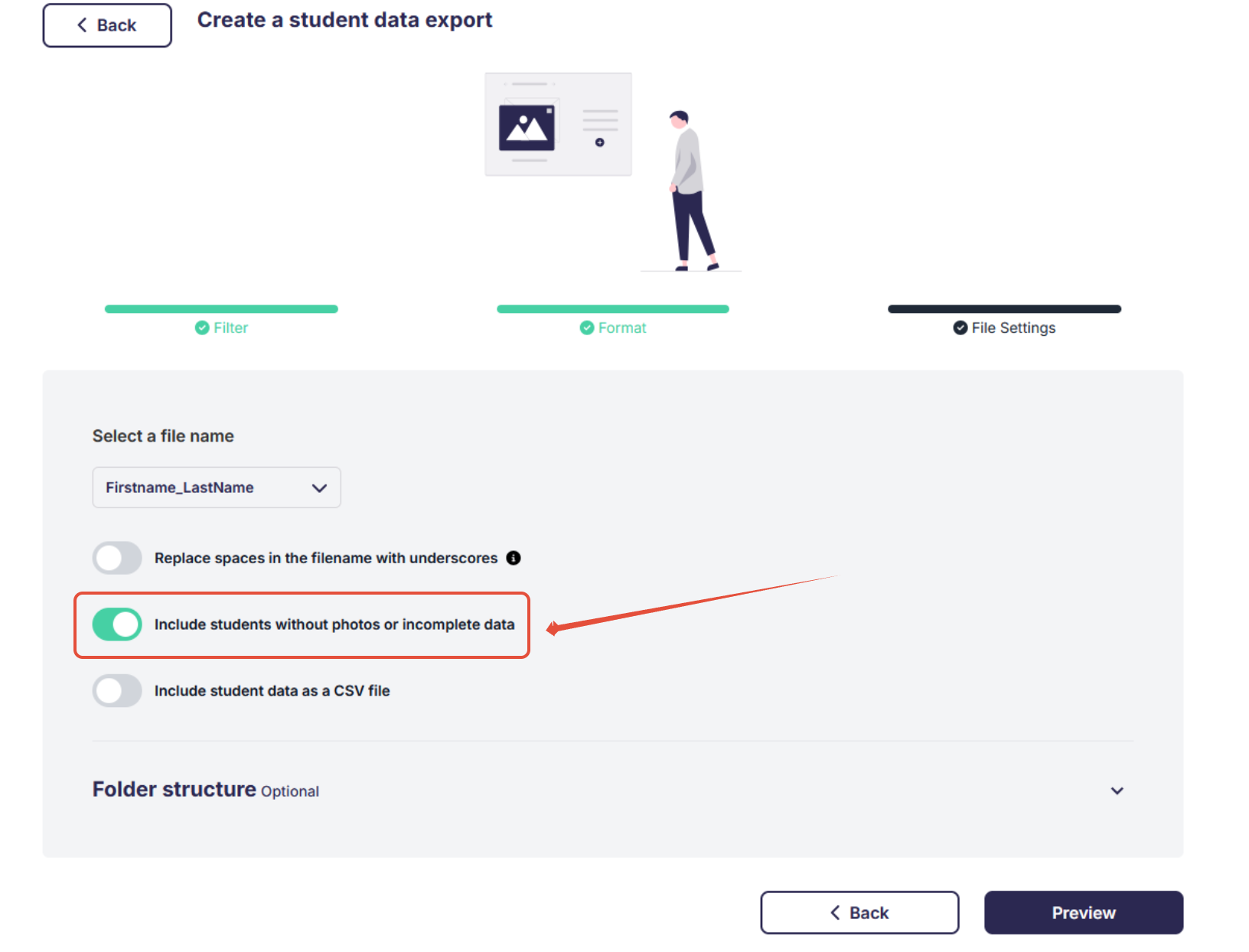 Setting: Include students without photos or incomplete data