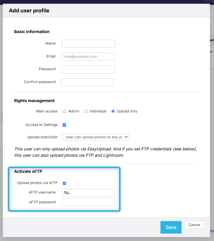 FTP credential setup