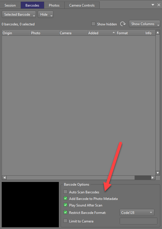 Barcode settings in Smart Shooter