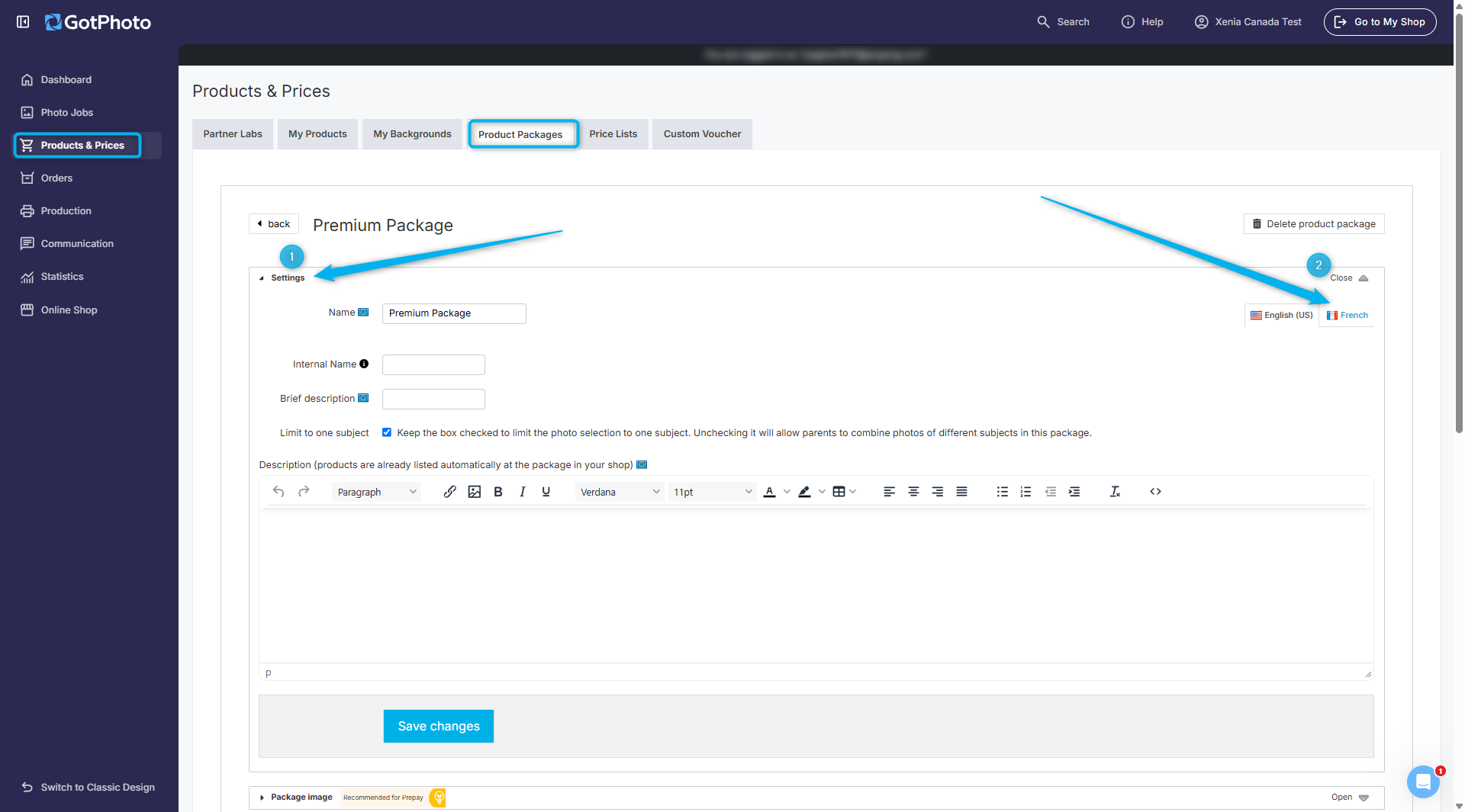 Translation fields for packages