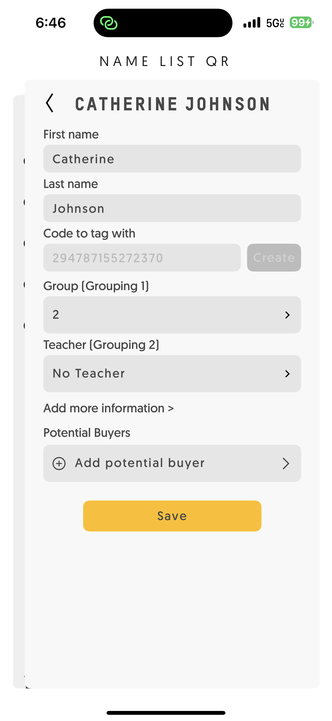 Entagged subject details edit screen