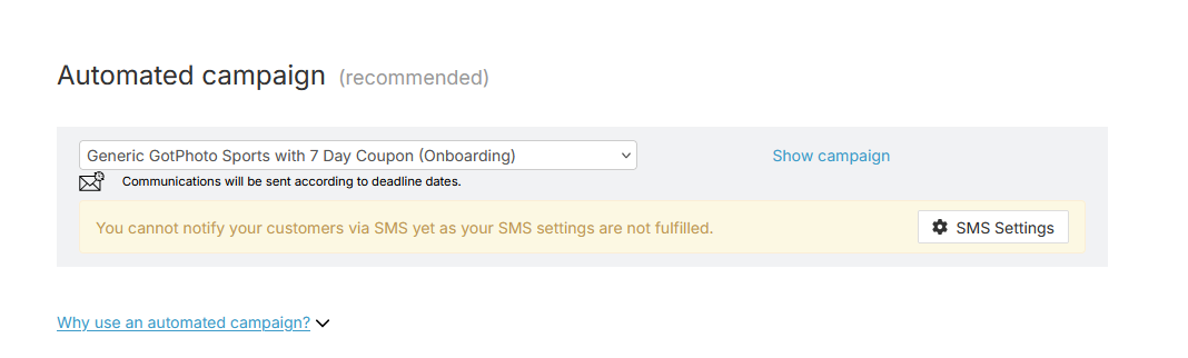 Example automated campaign with initial and follow-up messages