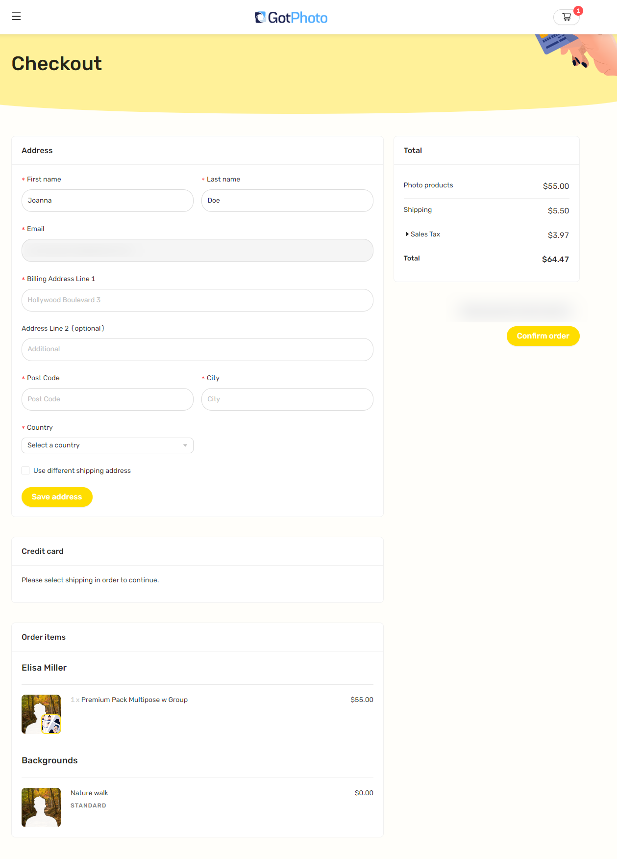 Order confirmation summary view