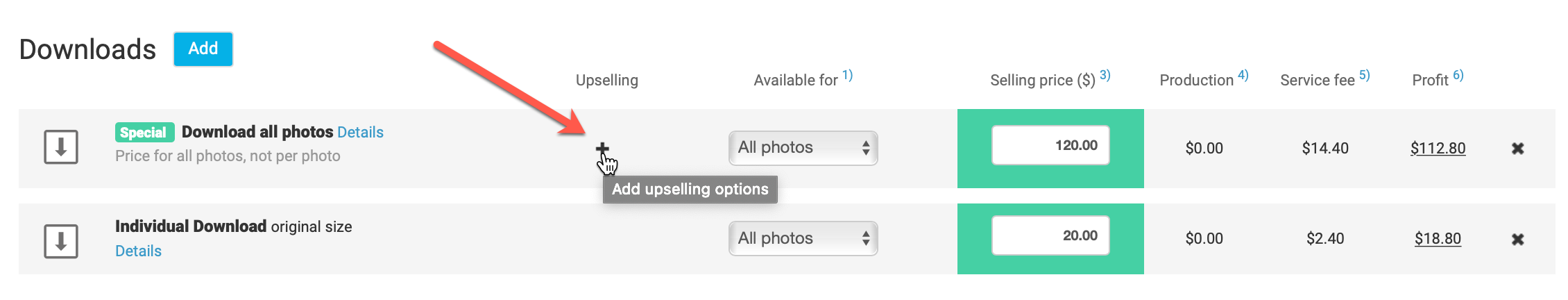Add upselling option under downloads
