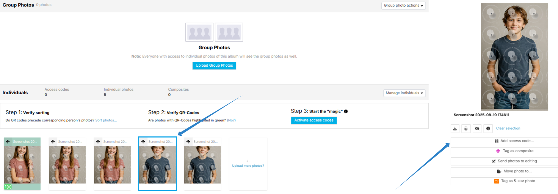 Screenshot showing how to add an access code