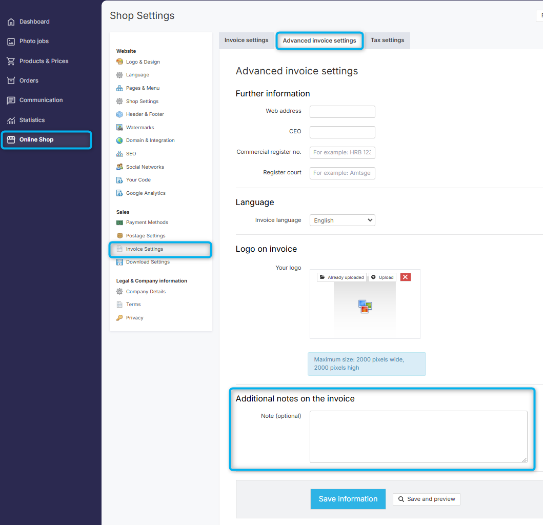 Adding a VAT status note to invoice