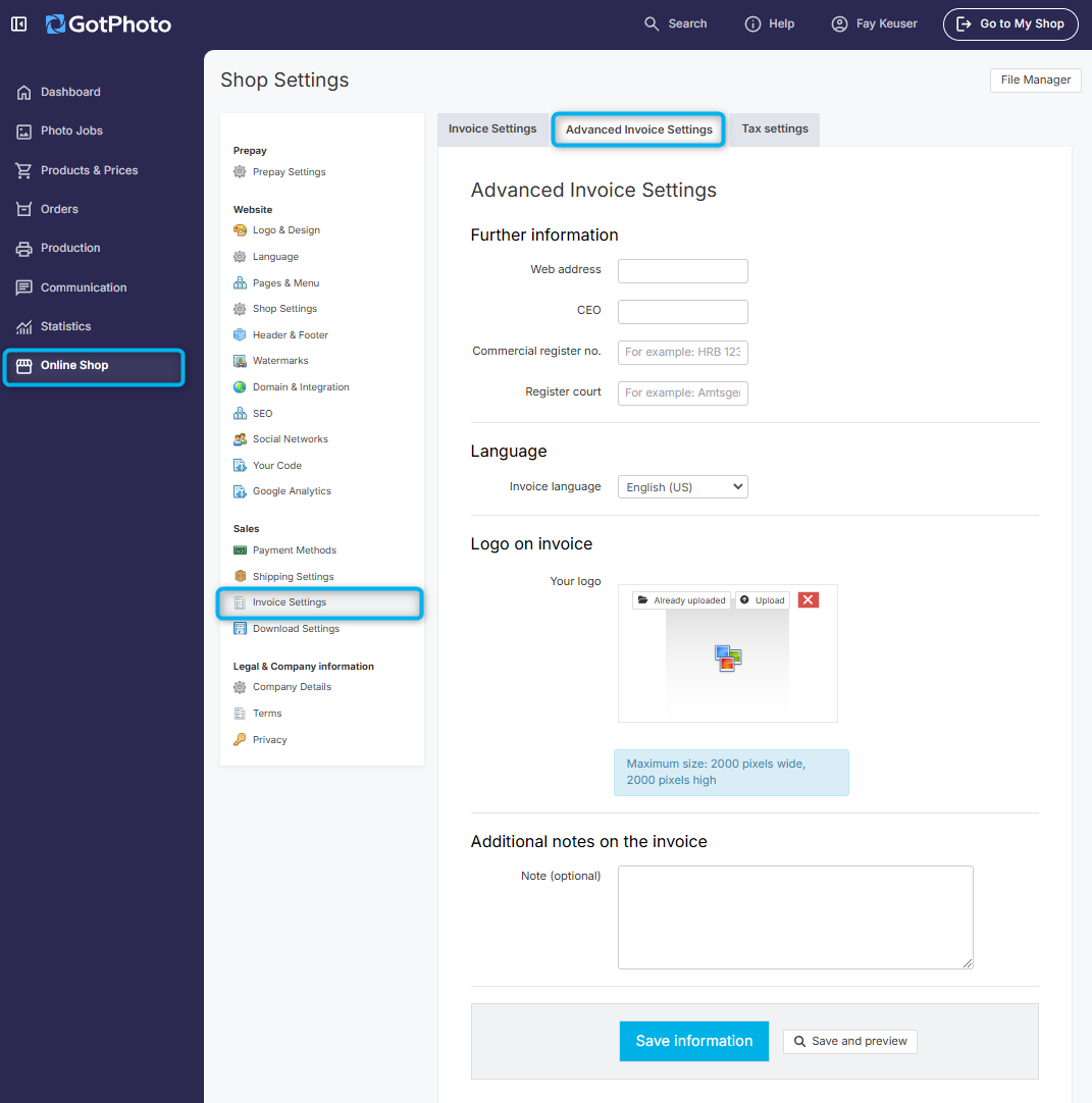 Preview and customize invoice layout