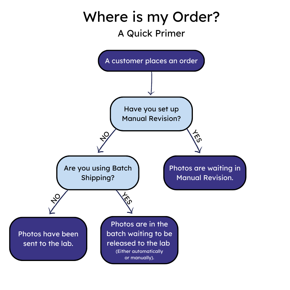 Flowchart showing order routing paths for Manual Revision and Batch Shipping modes